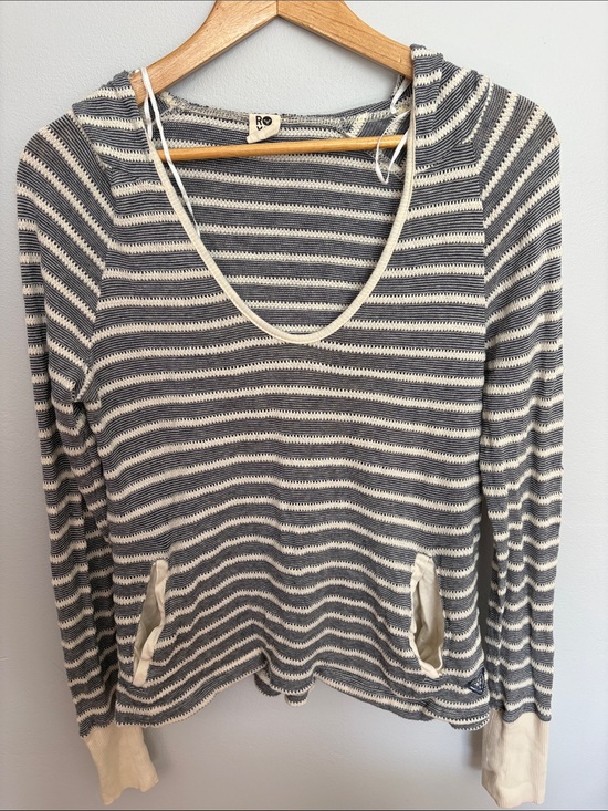 Roxy Sweaters - Roxy Striped Scoop Neck Sweater in Blue & Cream